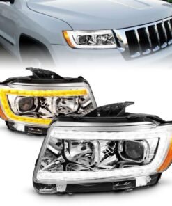 ANZO 11-13 Jeep Grand Cherokee (Factory Halogen Only) Projector Headlights w/Light Bar Swchbk Chrome