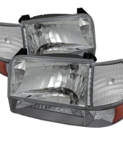 Xtune Ford F150/Bronco 92-96 Headlights w/Corner Bumper 6pcs Amber- Chrome HD-JH-FB92-SET-AM-C