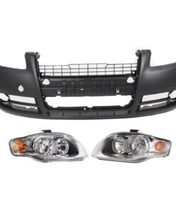 New Front Bumper Cover with Headlights kit 3 PC for 2007-2008 Audi A4 Base Sedan