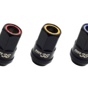 Muteki HR38 Open End Lug Nuts 12x1.50 Black Chrome / Red Ring