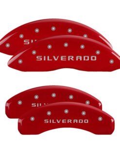 MGP 4 Caliper Covers Engraved F&R MGP Red Finish Silver Characters 2019 Chevrolet Silverado 1500