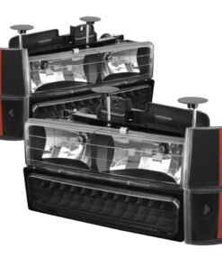 Xtune GMC Yukon 92-93 Crystal Headlights w/ Corner & LED Bumper Black HD-JH-GMCCK88-LED-AM-BK-SET