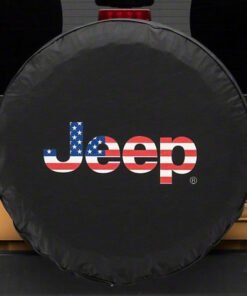 Officially Licensed Jeep 66-18 CJ5/ CJ7/ Wrangler YJ/TJ/JK American Flag Logo Spare Tire Cover-31In