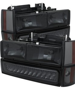 Xtune GMC Yukon 92-93 Crystal Headlights w/ Corner & LED Bumper Smoke HD-JH-GMCCK88-LED-AM-SM-SET