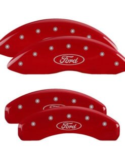 MGP 4 Caliper Covers Engraved Front & Rear Ford Oval Logo Red Finish Silver Char 2021 Ford F-150